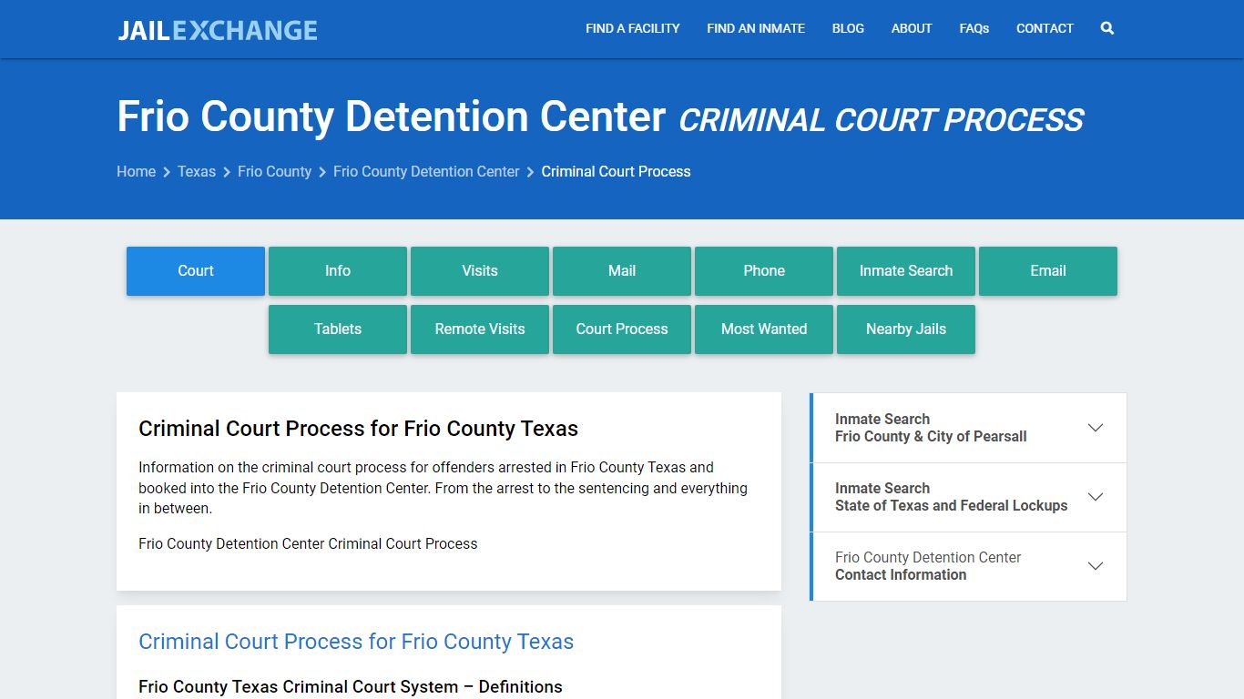 Frio County Detention Center Criminal Court Process - Jail Exchange